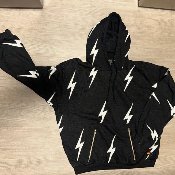 Aviator Nation Black Hoodie with White Lightning bolts (L) - Picture 6 of 9